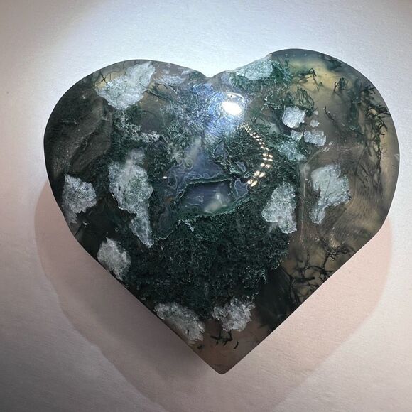 Moss Agate Crystal Heart (#11) - Picture 6 of 10